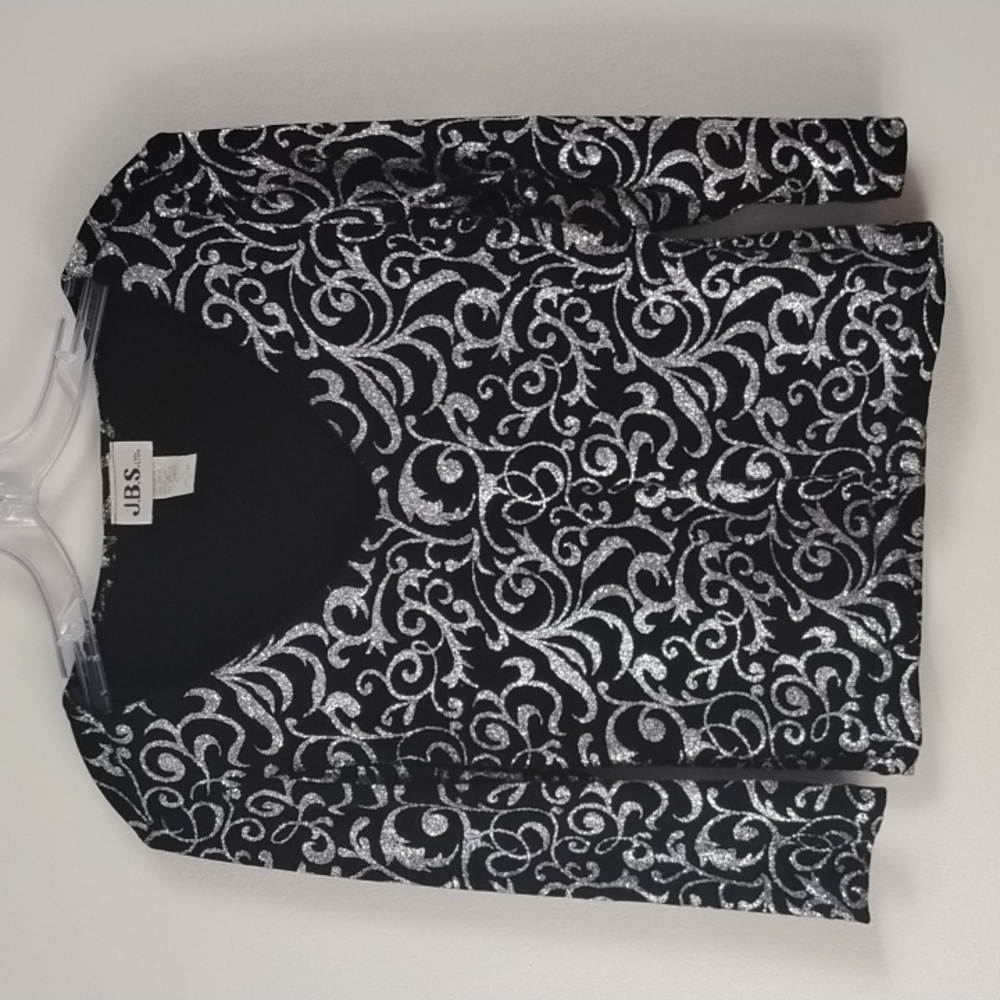 Vintage J.B.S. LTD. Women's Black & Silver Metallic‎ Sparkle Abstract Print Top